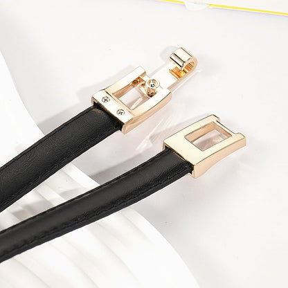 Skinny Belts for Women Thin PU Leather Waist Belt with Gold Buckle for Dresses