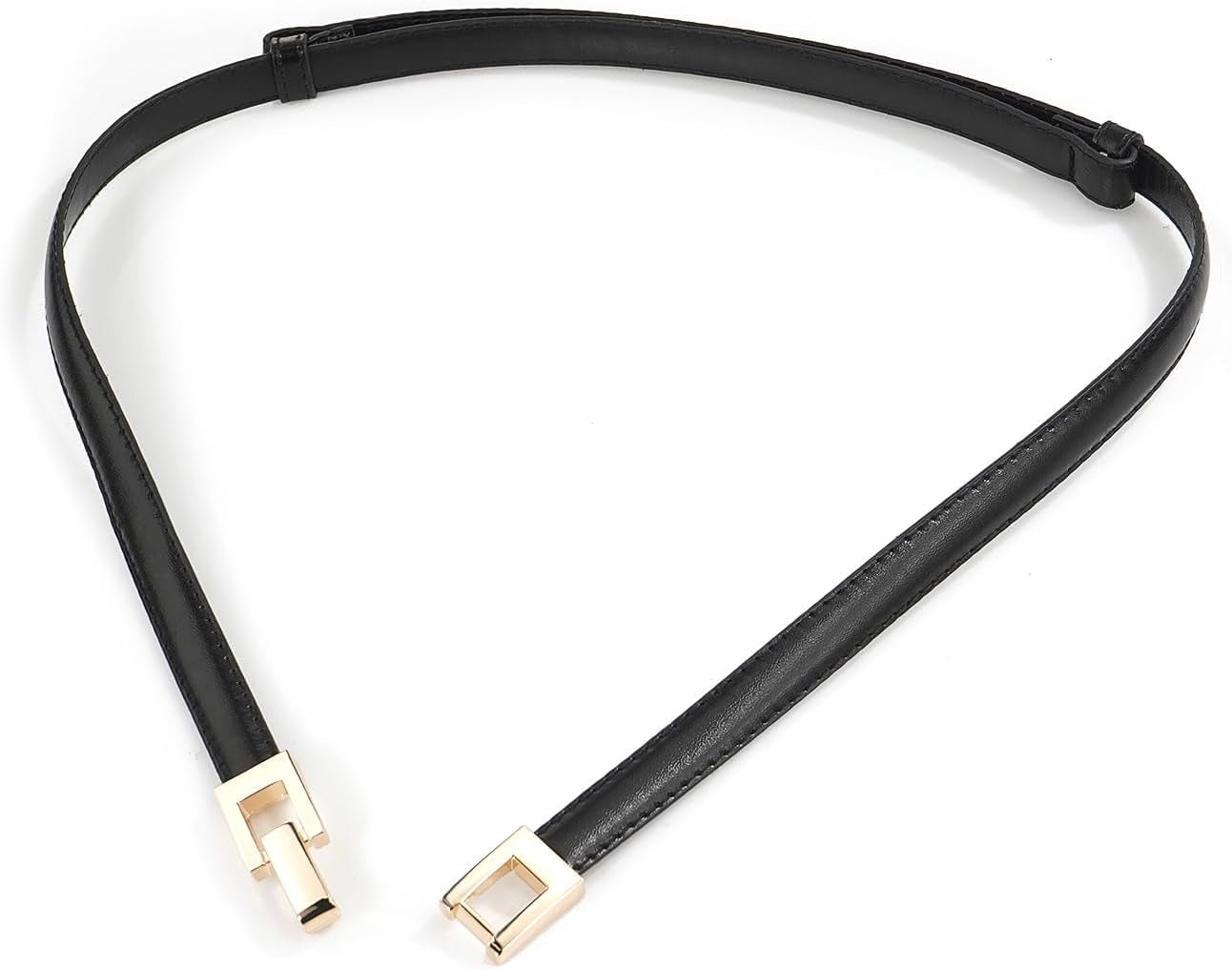 Skinny Belts for Women Thin PU Leather Waist Belt with Gold Buckle for Dresses