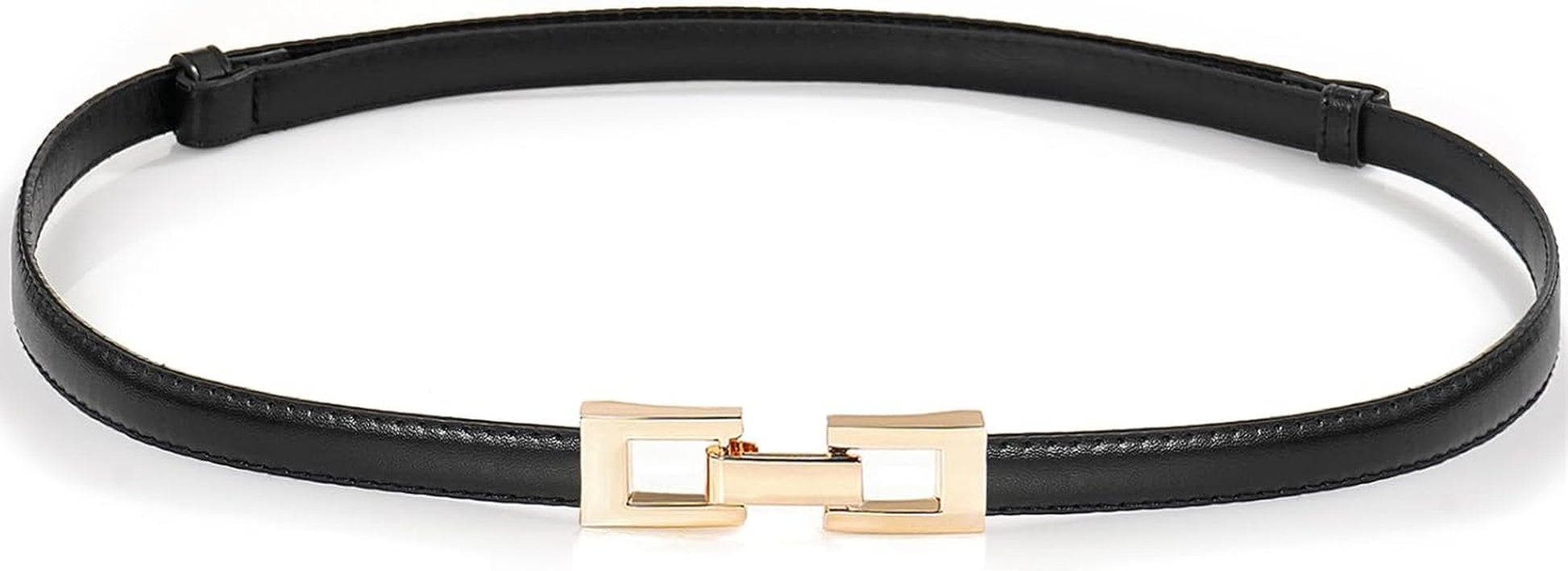 Skinny Belts for Women Thin PU Leather Waist Belt with Gold Buckle for Dresses