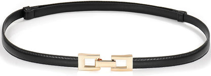 Skinny Belts for Women Thin PU Leather Waist Belt with Gold Buckle for Dresses