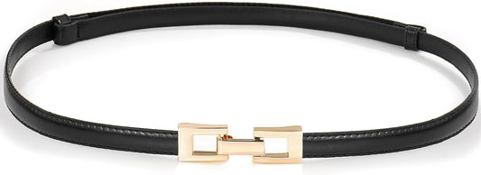 Skinny Belts for Women Thin PU Leather Waist Belt with Gold Buckle for Dresses
