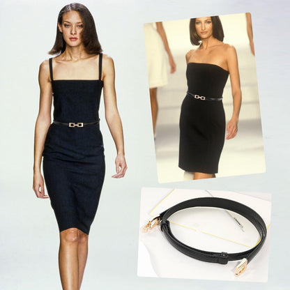 Skinny Belts for Women Thin PU Leather Waist Belt with Gold Buckle for Dresses